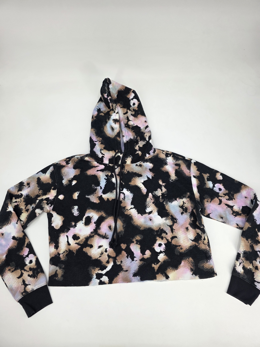 Wild Fable Black Multi Tie-Dye Cropped Hoodie Sweatshirt Size S